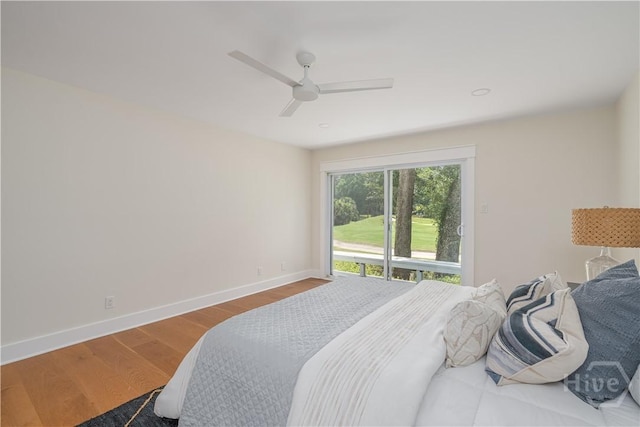 6 Schroeder Ct, Savannah, GA 31411 - bedroom featuring wood finished floors, baseboards, ceiling fan, and access to outside