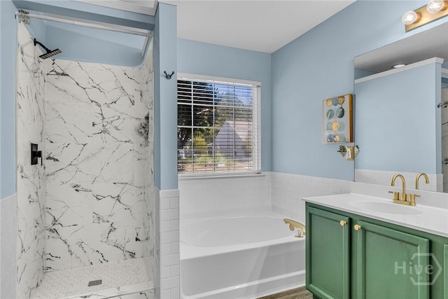 2 Timber Crest Ct, Savannah, GA 31407 - full bathroom featuring a marble finish shower, a garden tub, and vanity