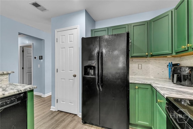 2 Timber Crest Ct, Savannah, GA 31407 - kitchen with black appliances, green cabinets, backsplash, and light wood-style flooring