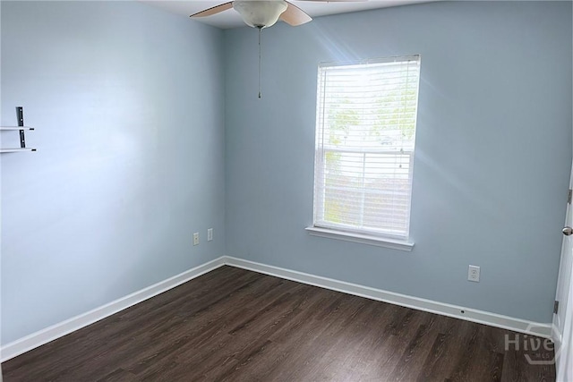 2 Timber Crest Ct, Savannah, GA 31407 - spare room with dark wood-style flooring, a ceiling fan, and baseboards