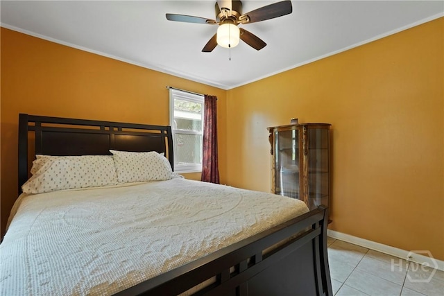 26 Arthur Cir, Savannah, GA 31406 - bedroom with baseboards, light tile patterned flooring, crown molding, and ceiling fan