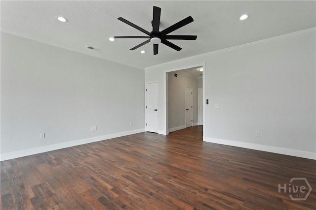 570 Canyon Oak Loop, Richmond Hill, GA 31324 - spare room featuring crown molding, ceiling fan, recessed lighting, dark wood-style floors, and baseboards