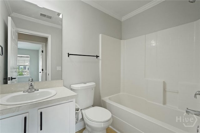 570 Canyon Oak Loop, Richmond Hill, GA 31324 - full bathroom with vanity, toilet, shower / tub combination, and ornamental molding
