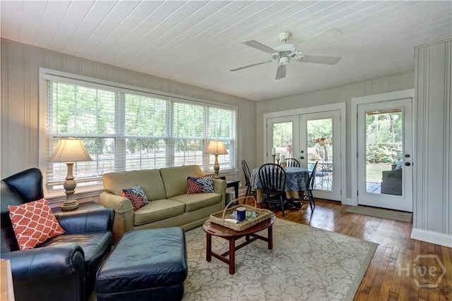 423 E 57th St, Savannah, GA 31405 - living area featuring french doors, healthy amount of natural light, ceiling fan, and hardwood / wood-style floors