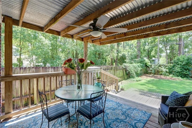 423 E 57th St, Savannah, GA 31405 - deck featuring a ceiling fan and outdoor dining area