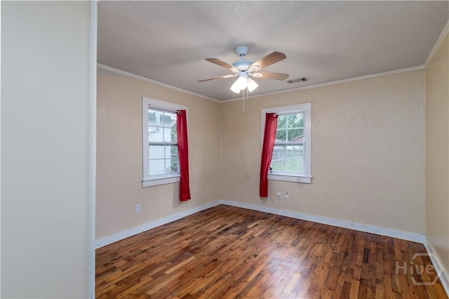 717 W 46th St, Savannah, GA 31405 - spare room featuring hardwood / wood-style flooring, ceiling fan, a textured ceiling, crown molding, and baseboards