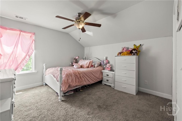 40 Saddlebrush Rd, Ellabell, GA 31308 - bedroom featuring lofted ceiling, carpet flooring, ceiling fan, and baseboards