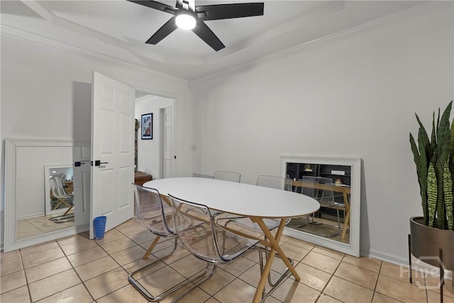 107 Rose Dhu Way, Savannah, GA 31419 - dining room featuring a ceiling fan, a tray ceiling, and light tile patterned floors