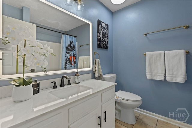 107 Rose Dhu Way, Savannah, GA 31419 - full bath featuring toilet, tile patterned flooring, vanity, baseboards, and curtained shower