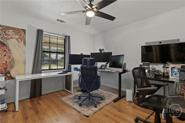 107 Rose Dhu Way, Savannah, GA 31419 - office area featuring ceiling fan, wood finished floors, and a textured ceiling