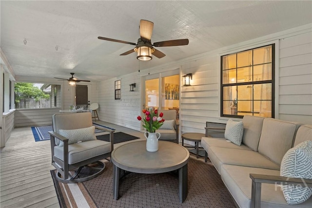 107 Rose Dhu Way, Savannah, GA 31419 - wooden terrace with an outdoor hangout area and ceiling fan