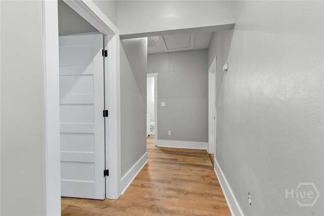 1825 Lloyd St, Savannah, GA 31405 - hallway with attic access, light wood-type flooring, and baseboards