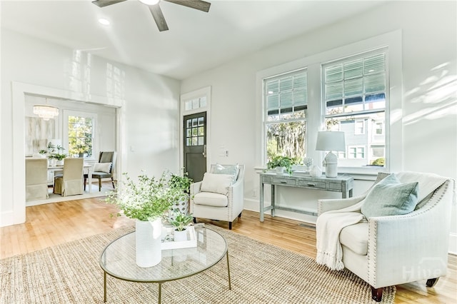 1001 Maupas Ave, Savannah, GA 31401 - living room with wood finished floors, healthy amount of natural light, ceiling fan, and baseboards