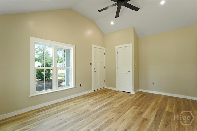 40 Circle Dr, Pembroke, GA 31321 - unfurnished room featuring ceiling fan, light wood finished floors, vaulted ceiling, and recessed lighting
