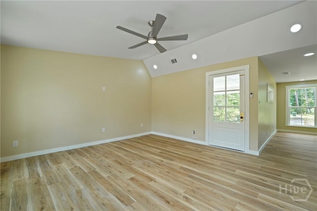 40 Circle Dr, Pembroke, GA 31321 - unfurnished room with vaulted ceiling, light wood finished floors, ceiling fan, and recessed lighting