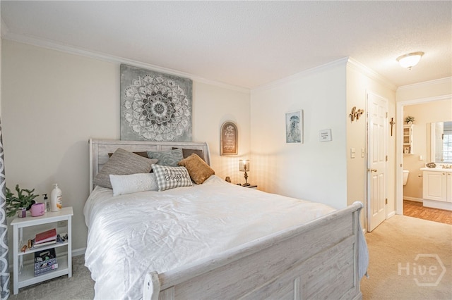 12300 Apache Ave Unit 1517, Savannah, GA 31419 - bedroom featuring ornamental molding, light colored carpet, ensuite bathroom, and baseboards
