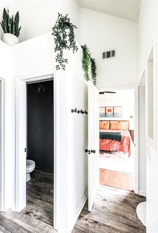 111 Runner Rd, Savannah, GA 31410 - hallway featuring lofted ceiling and wood finished floors