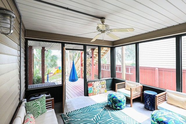111 Runner Rd, Savannah, GA 31410 - sunroom featuring ceiling fan and an outdoor hangout area
