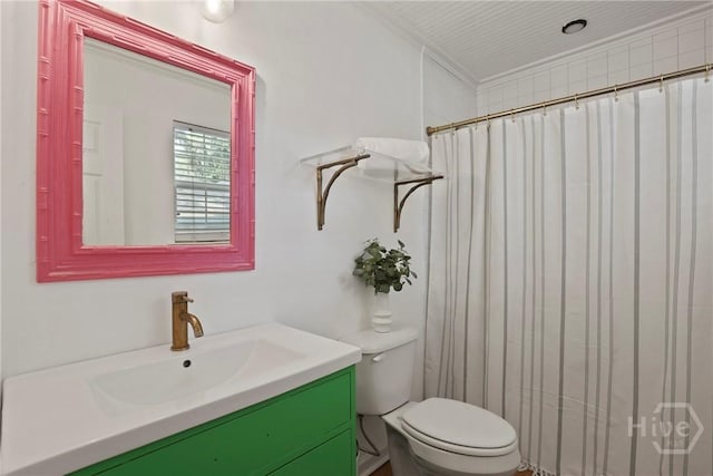5109 Laroche Ave, Savannah, GA 31404 - full bath with toilet, vanity, a shower with shower curtain, and ornamental molding