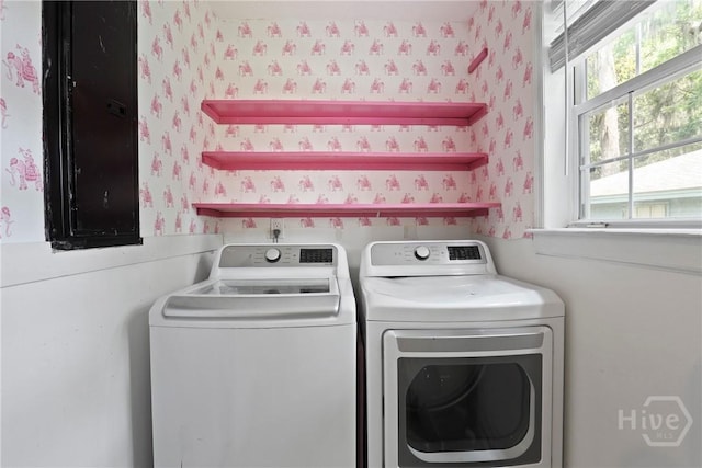 5109 Laroche Ave, Savannah, GA 31404 - washroom featuring wallpapered walls and separate washer and dryer