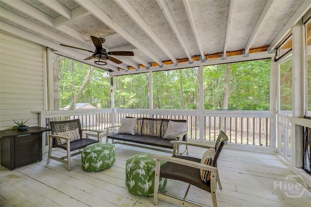 5 Sugar Cane Dr, Savannah, GA 31419 - sunroom with a ceiling fan, an outdoor living space, and plenty of natural light