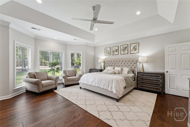 2 Dalry Ln, Savannah, GA 31419 - bedroom with crown molding, dark wood-style flooring, recessed lighting, a ceiling fan, and baseboards