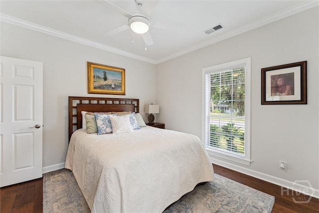 2 Dalry Ln, Savannah, GA 31419 - bedroom featuring baseboards, crown molding, dark wood finished floors, and a ceiling fan