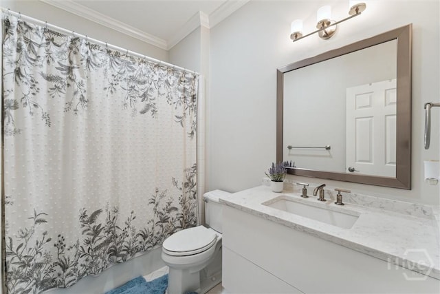 2 Dalry Ln, Savannah, GA 31419 - bathroom with crown molding, toilet, vanity, a shower with curtain, and tile patterned flooring