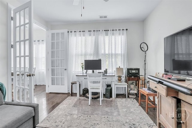 214 Park Chase Chase, Pooler, GA 31322 - office featuring a ceiling fan, wood finished floors, and french doors