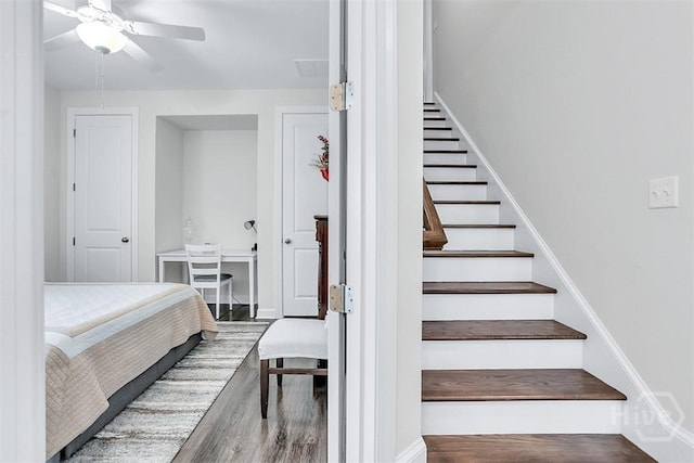214 Park Chase Chase, Pooler, GA 31322 - staircase featuring wood finished floors, a ceiling fan, and baseboards