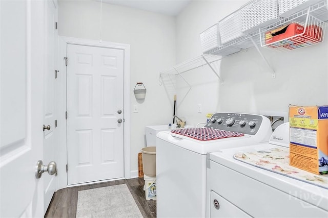 214 Park Chase Chase, Pooler, GA 31322 - washroom featuring washing machine and dryer and dark wood-type flooring