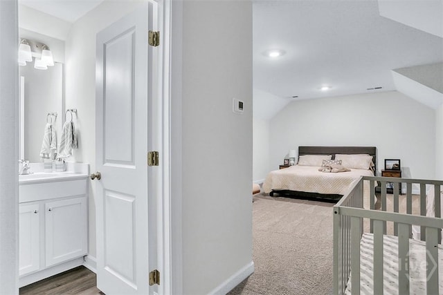 214 Park Chase Chase, Pooler, GA 31322 - carpeted bedroom with vaulted ceiling, a sink, baseboards, and recessed lighting