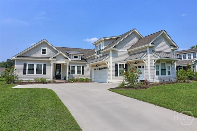 214 Park Chase Chase, Pooler, GA 31322 - view of front facade featuring driveway, a front lawn, a garage, metal roof, and a standing seam roof