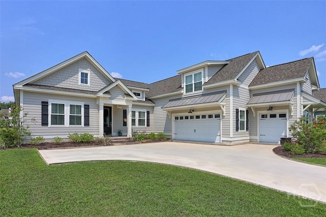214 Park Chase Chase, Pooler, GA 31322 - craftsman inspired home with driveway, a front yard, a garage, a shingled roof, and a standing seam roof
