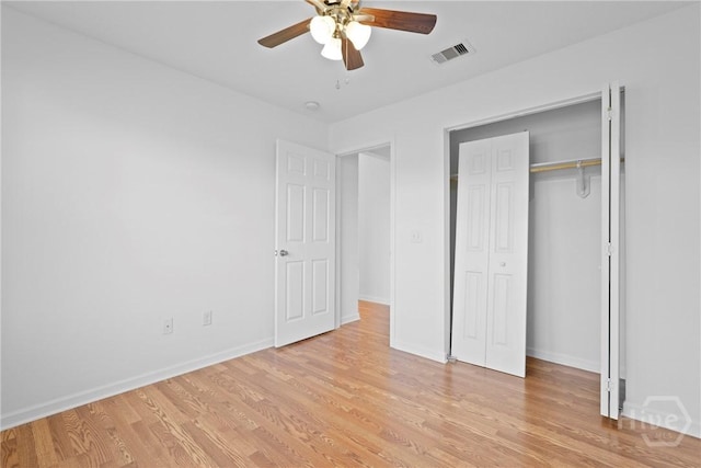 315 S Bridgeport Dr, Statesboro, GA 30461 - unfurnished bedroom featuring light wood-type flooring, baseboards, a closet, and ceiling fan
