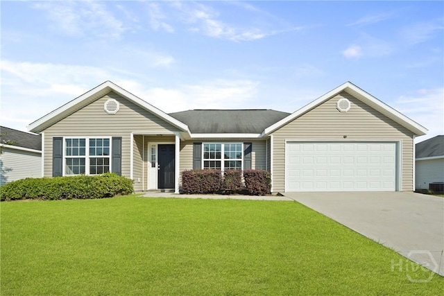 315 S Bridgeport Dr, Statesboro, GA 30461 - ranch-style house featuring a front yard, a garage, concrete driveway, and central AC unit