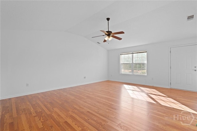 315 S Bridgeport Dr, Statesboro, GA 30461 - empty room with lofted ceiling, a ceiling fan, light wood-type flooring, and baseboards