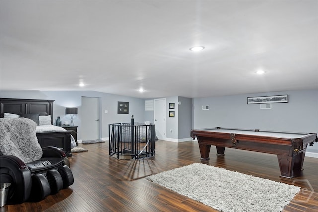 4000 Old River Rd S, Brooklet, GA 30415 - bedroom with baseboards, billiards, recessed lighting, dark wood finished floors, and lofted ceiling