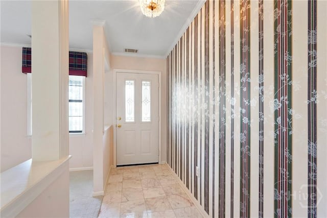 145 Cardinal Rd, Savannah, GA 31406 - entrance foyer with crown molding, marble look tile flooring, and baseboards