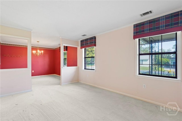 145 Cardinal Rd, Savannah, GA 31406 - unfurnished room featuring a chandelier, carpet floors, baseboards, and crown molding