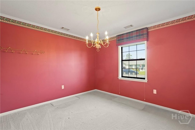 145 Cardinal Rd, Savannah, GA 31406 - carpeted empty room featuring crown molding, a chandelier, and baseboards