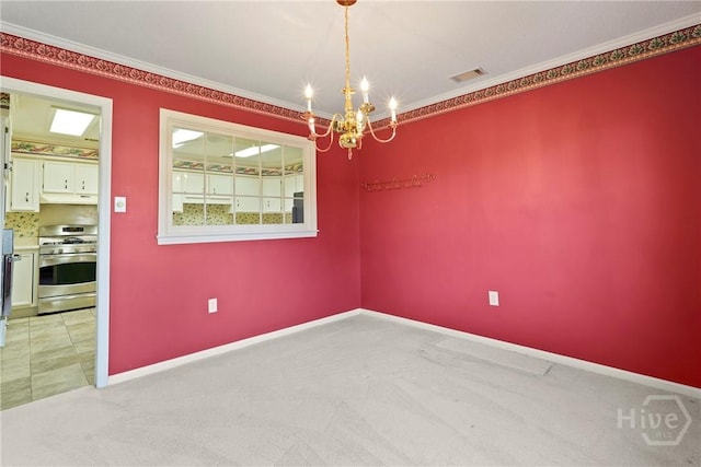145 Cardinal Rd, Savannah, GA 31406 - unfurnished room with a chandelier, ornamental molding, baseboards, and light carpet