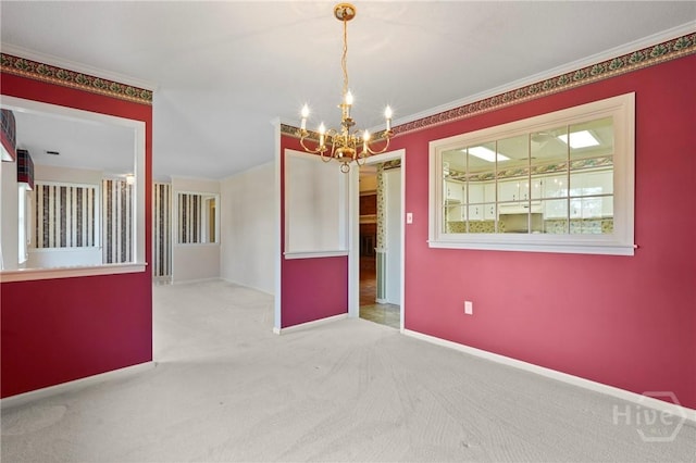145 Cardinal Rd, Savannah, GA 31406 - carpeted empty room with a chandelier, ornamental molding, and baseboards