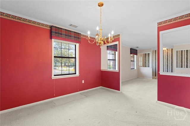 145 Cardinal Rd, Savannah, GA 31406 - carpeted spare room with a chandelier, crown molding, healthy amount of natural light, and baseboards