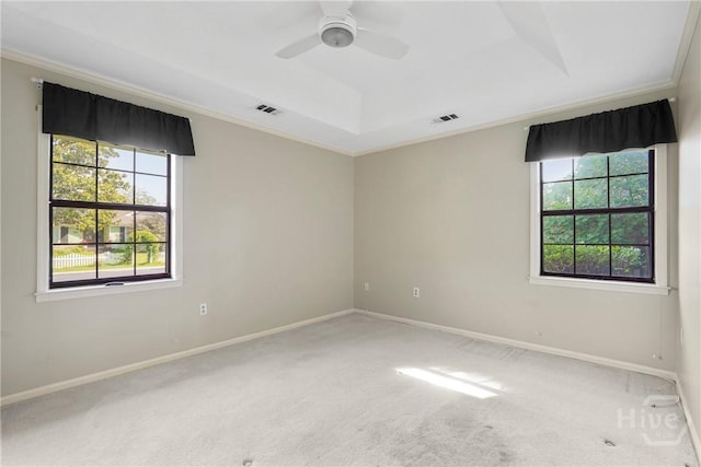 145 Cardinal Rd, Savannah, GA 31406 - empty room featuring carpet, baseboards, a tray ceiling, a ceiling fan, and crown molding