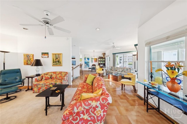 5 Northshore Dr, Tybee Island, GA 31328 - living room featuring a ceiling fan and recessed lighting