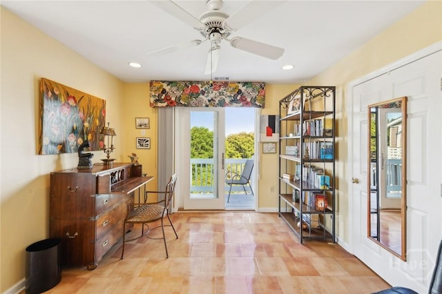 5 Northshore Dr, Tybee Island, GA 31328 - sitting room featuring ceiling fan, recessed lighting, and baseboards