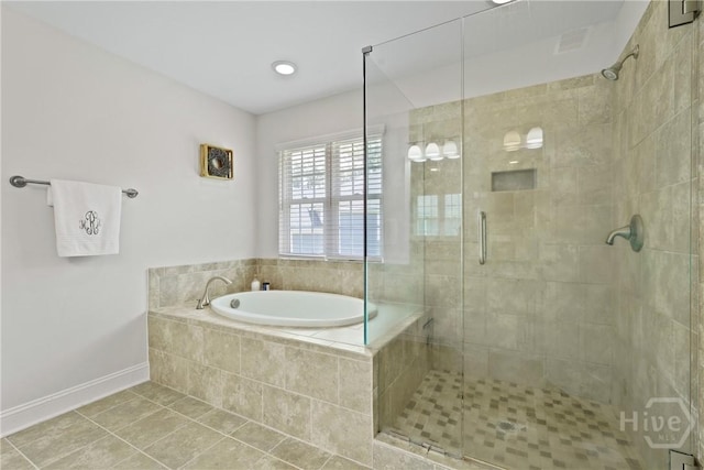 20 Oakcrest Ct, Savannah, GA 31405 - full bath featuring a bath, tile patterned flooring, a shower stall, and baseboards