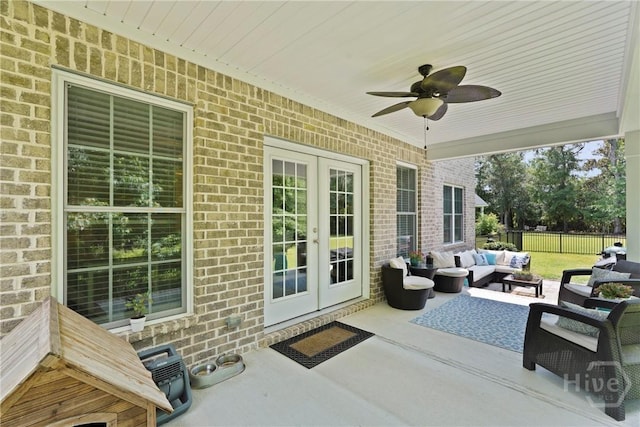 20 Oakcrest Ct, Savannah, GA 31405 - view of patio / terrace featuring french doors, outdoor lounge area, and a ceiling fan