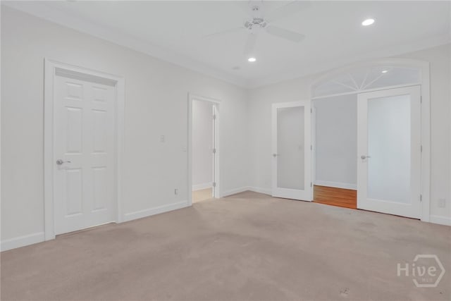3 Elcy Ln, Savannah, GA 31411 - unfurnished bedroom featuring light carpet, recessed lighting, baseboards, and a ceiling fan